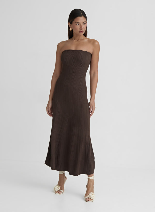 Chocolate Brown Bandeau Knitted Maxi Dress- Henley