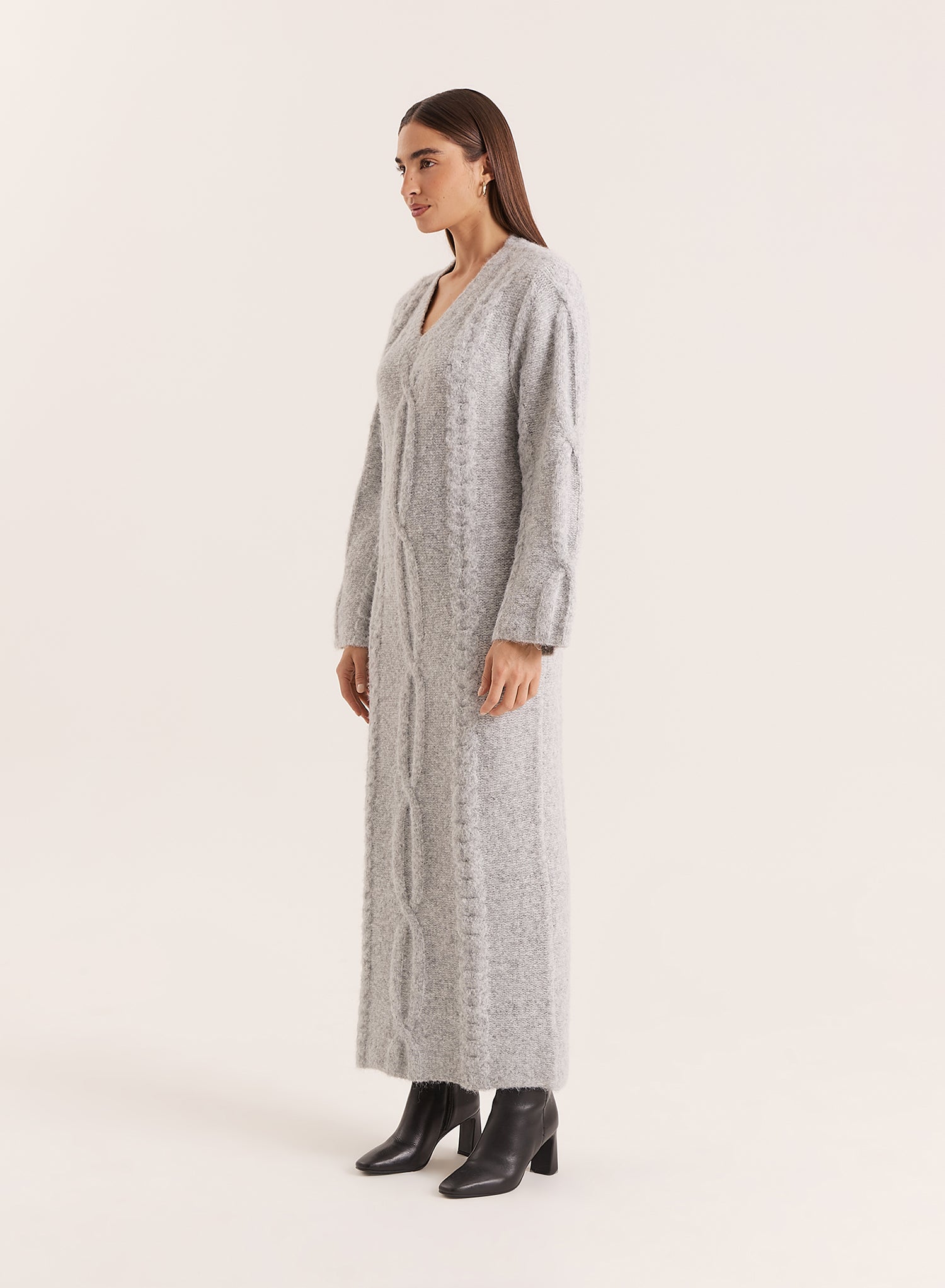 Light Grey Chunky Knit Wool Blend Maxi Dress