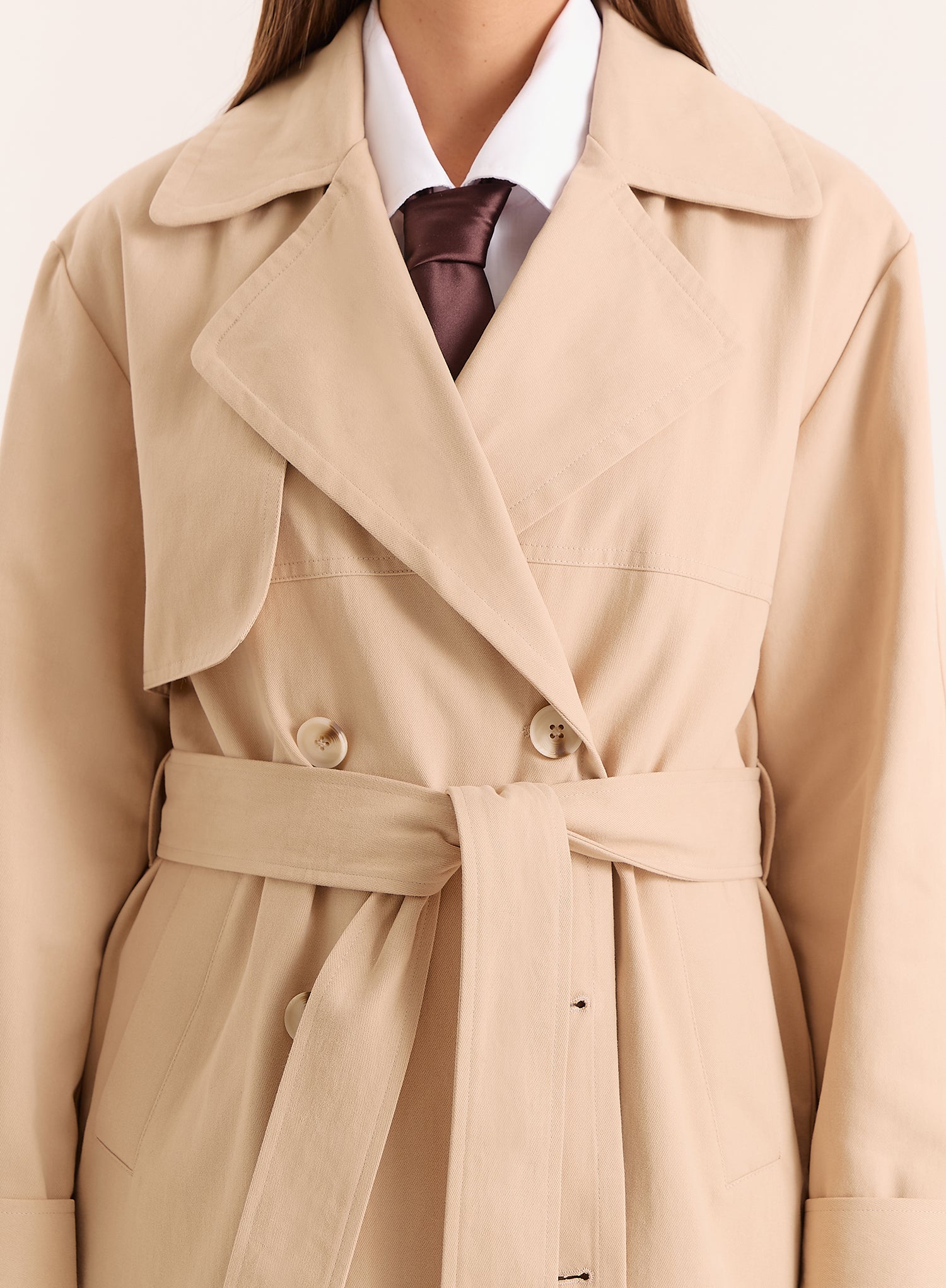 Beige Belted Longline Trench Coat