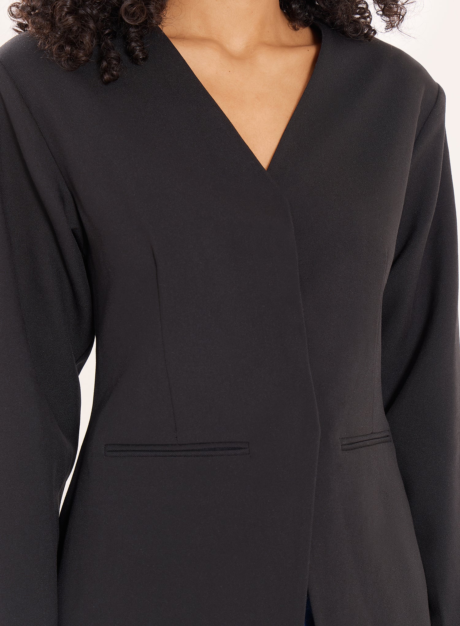 Black Collarless Cinched Blazer