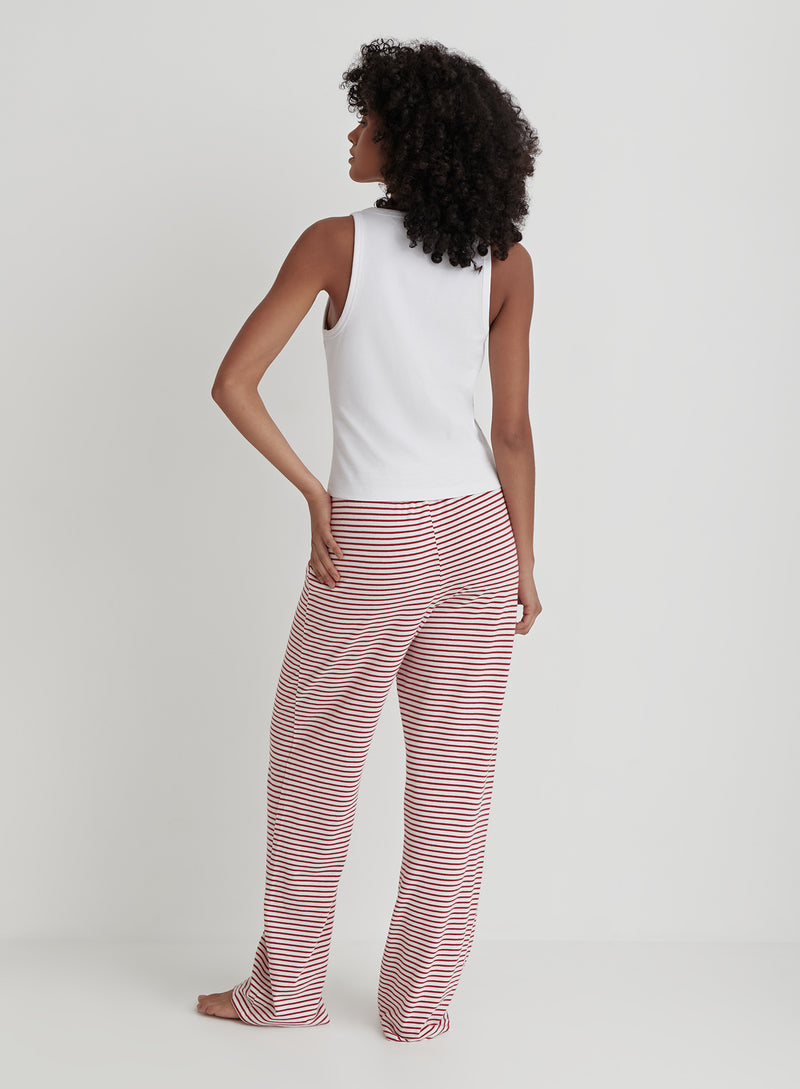 Red And White Striped Jersey Pyjama Trouser- Mabel