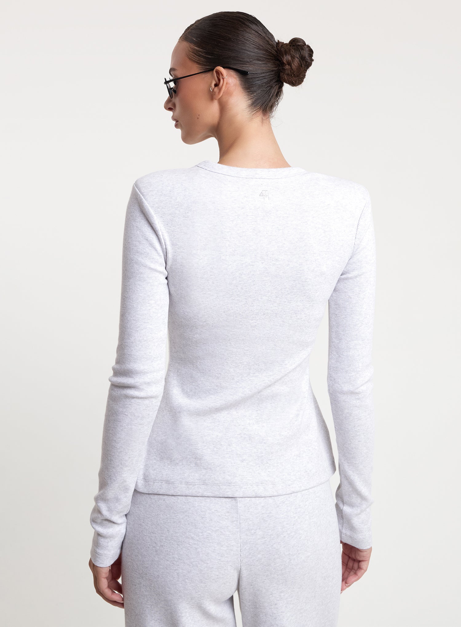 Grey Ribbed Long Sleeve Popper Front Top