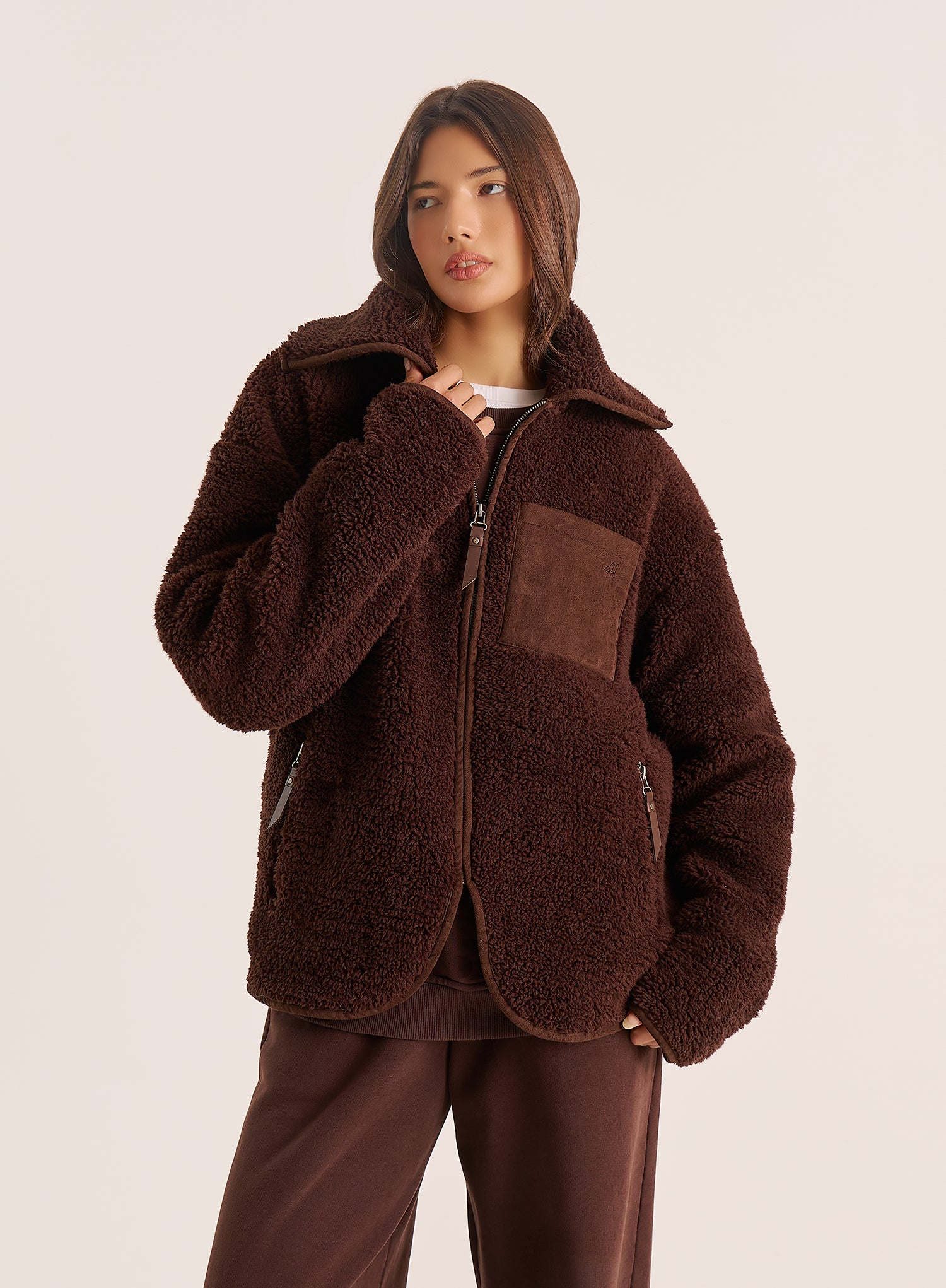 Chocolate Pocket Detail Zip Fleece Jacket