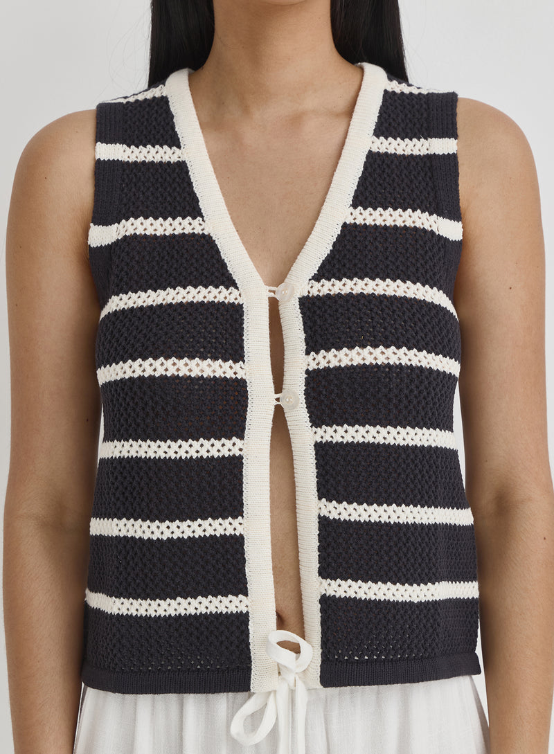 Navy & White Stripe Crochet Waistcoat- Wilma