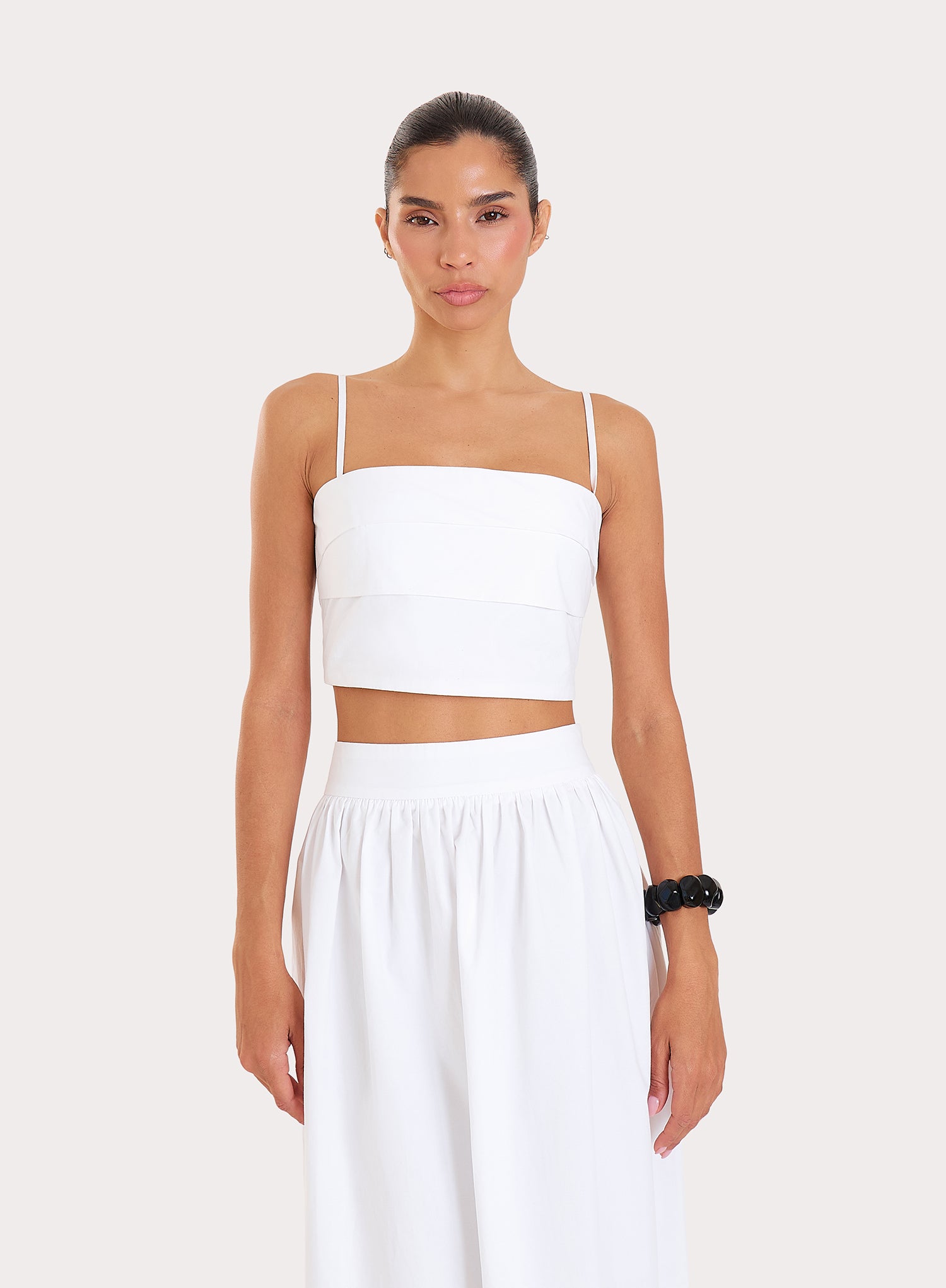 White Cotton Cami  Pleated Crop Top