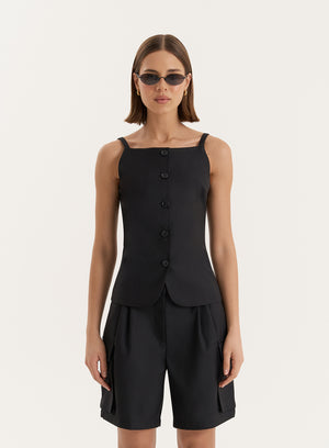 Black Square Neckline Tailored Waistcoat- Devon