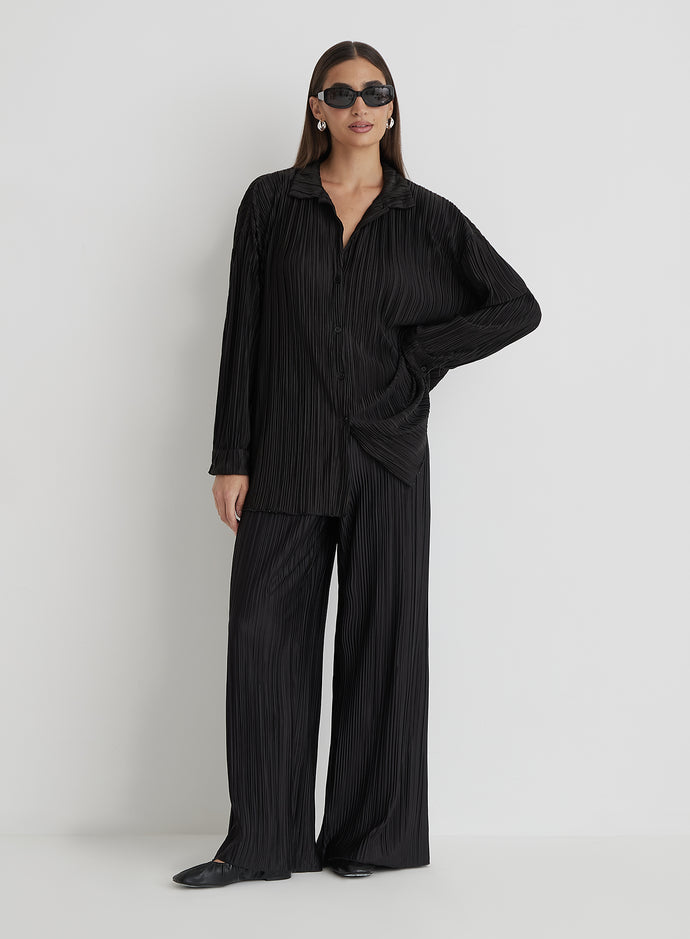 Black Plisse Trousers - Palais