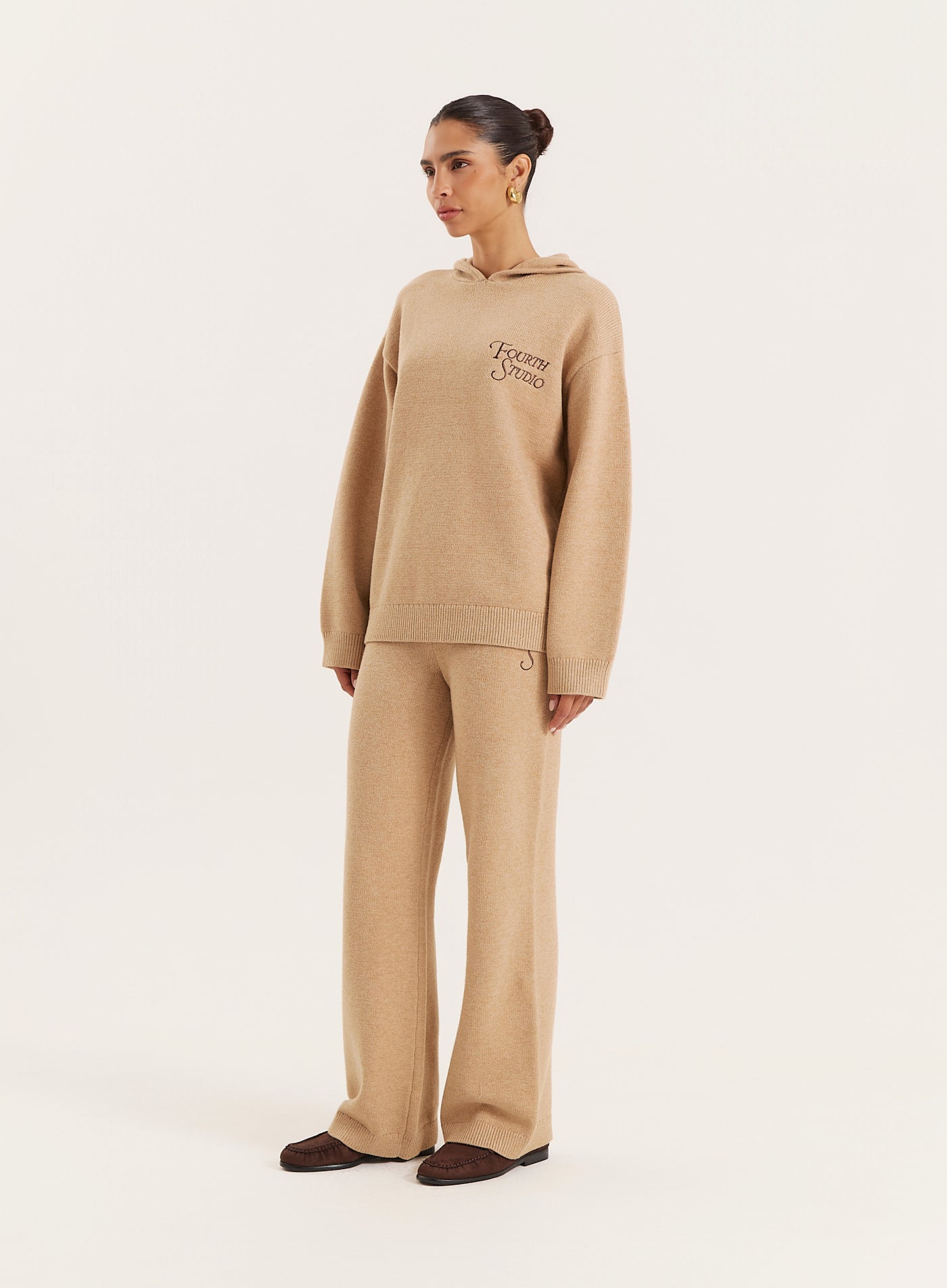 Camel Knitted Fourth Studio Hooded Jumper