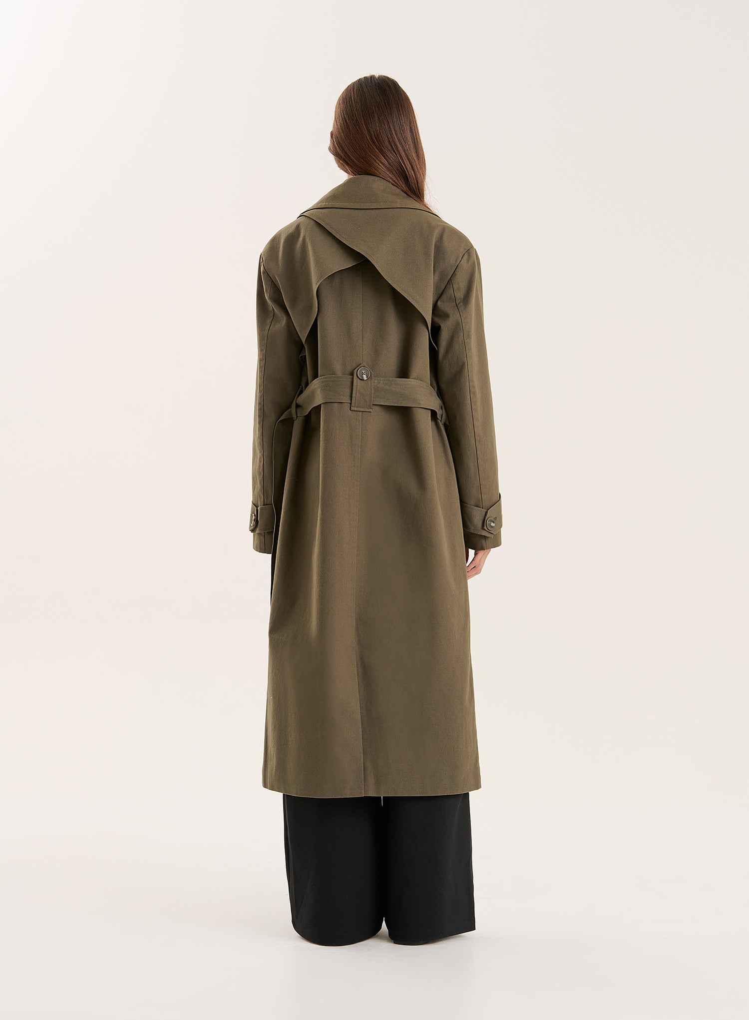 Khaki Belted Longline Trench Coat