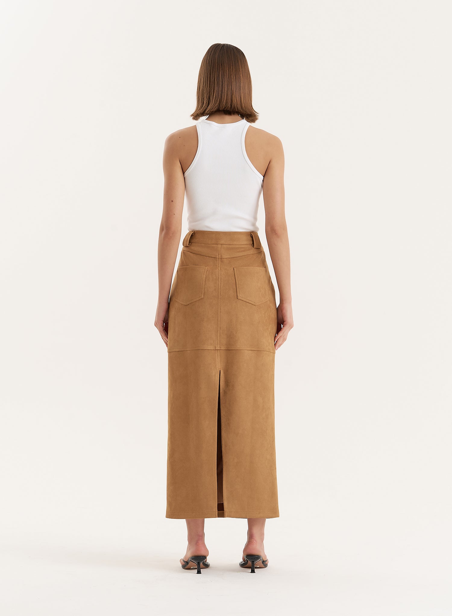 Tan Faux Suede Maxi Skirt- Stephy