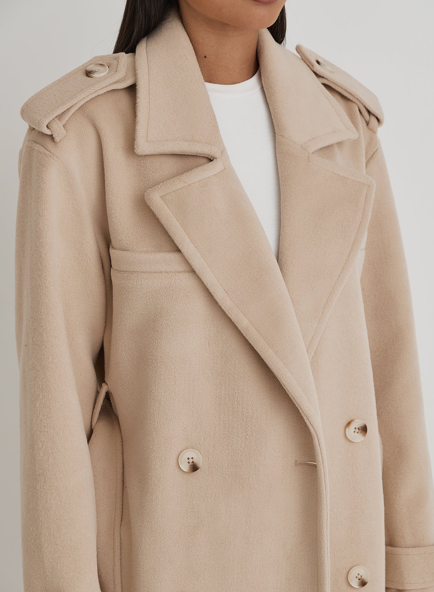Beige Tailored Belted Longline Trench Coat