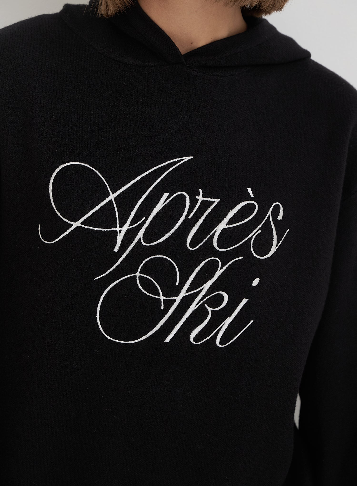 Black Apres Ski Slogan Cropped Knitted Hoodie- Nadja