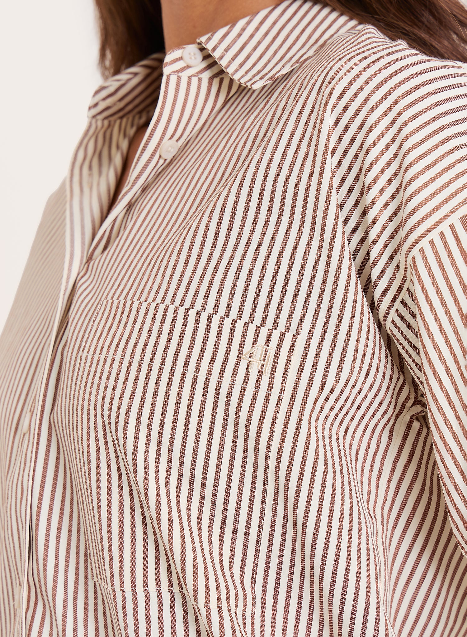 White And Beige Stripe Cotton Tie Back Detail Shirt