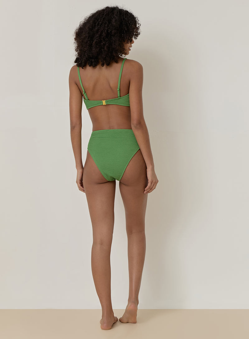 Green Crinkle Tortoiseshell Buckle Bikini Top- Lulu