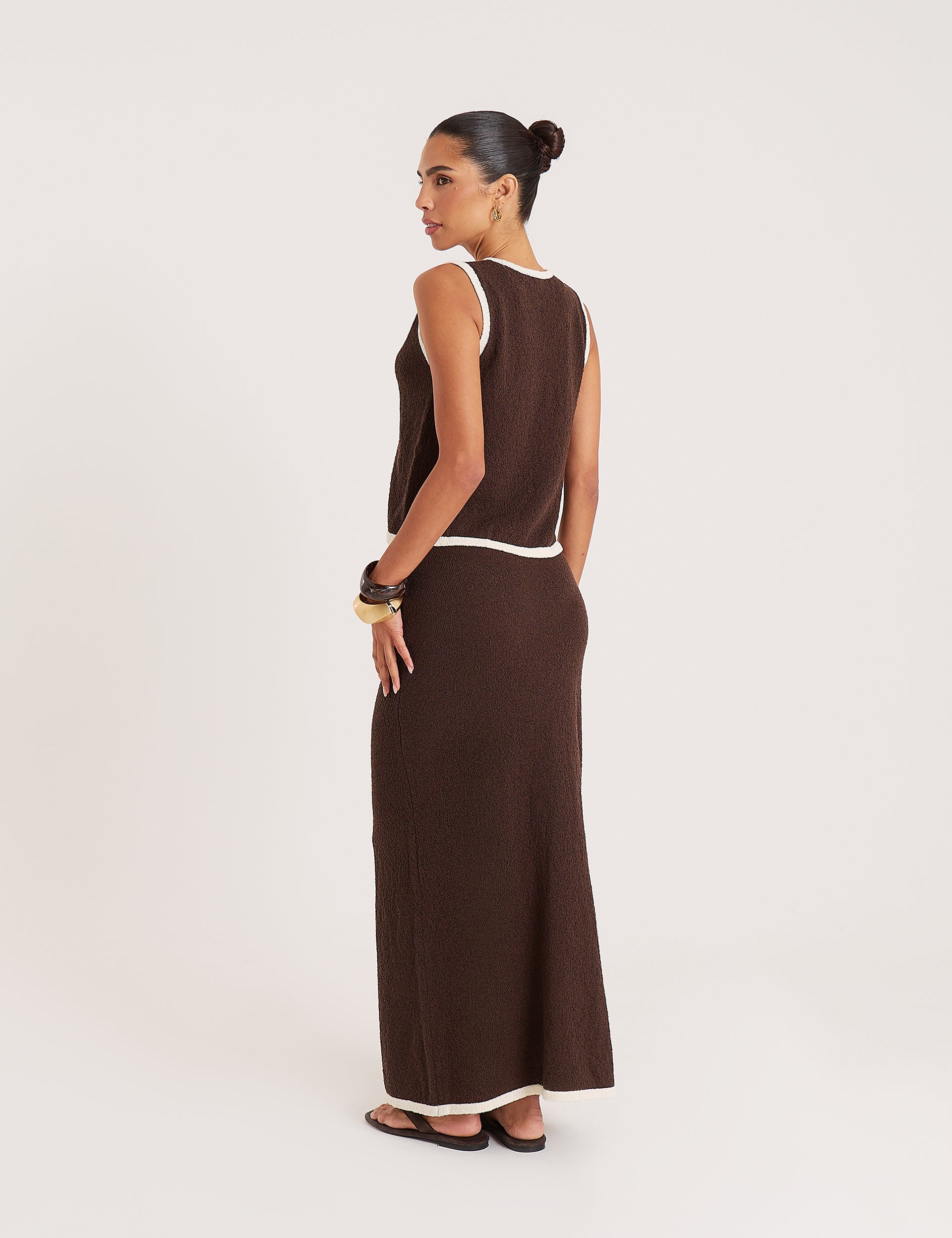 Chocolate Contrast Trim Knitted Maxi Skirt
