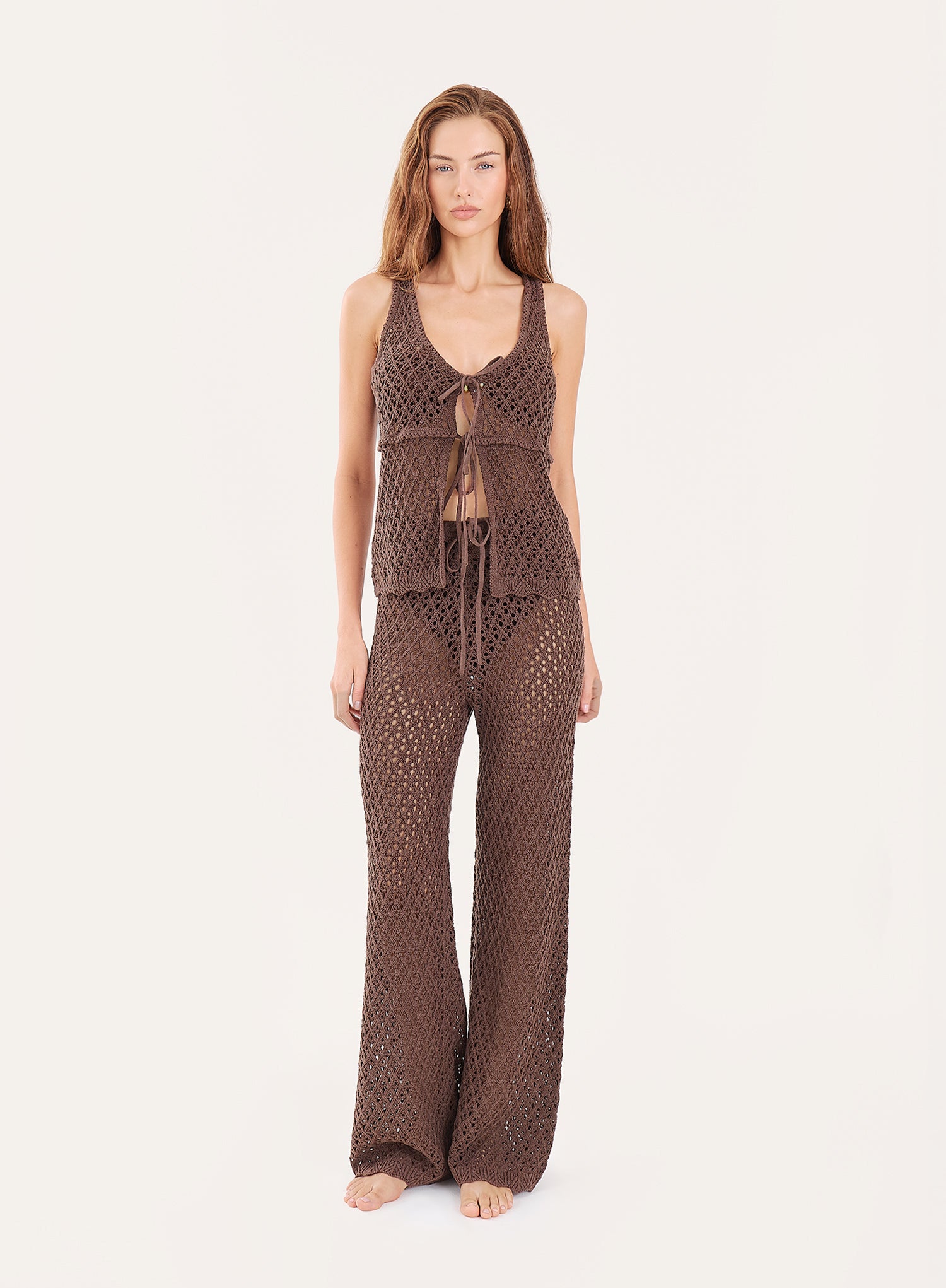 Chocolate Tie Front Crochet Top