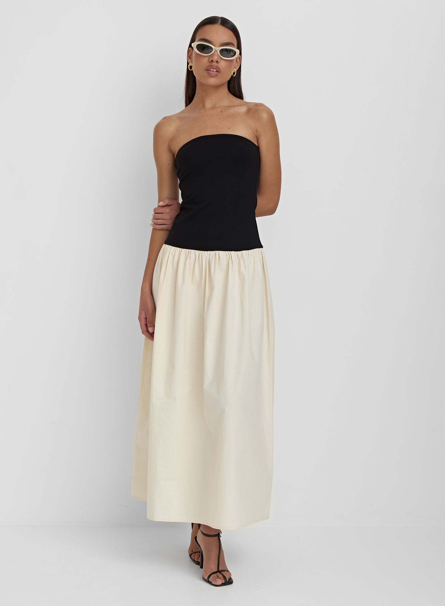 Monochrome Drop Waist Bandeau Dress- Lova