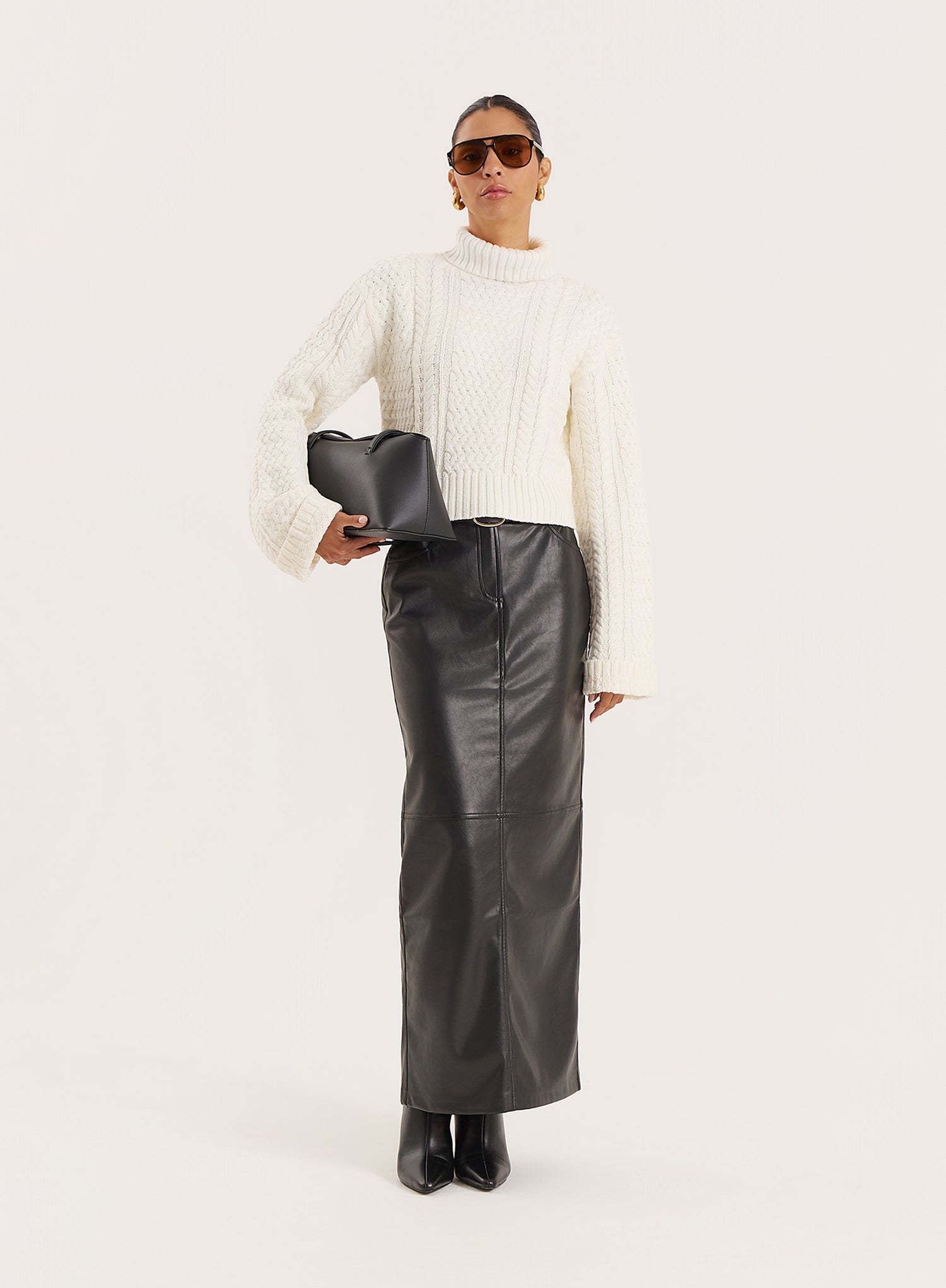 Cream Chunky Knit Turtle Neck Crop Jumper