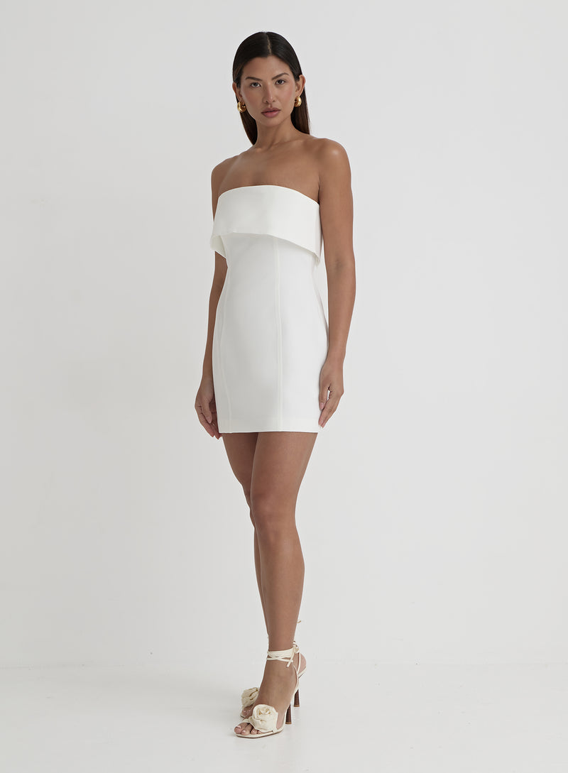 White Bandeau Tailored Mini Dress- Tamiko