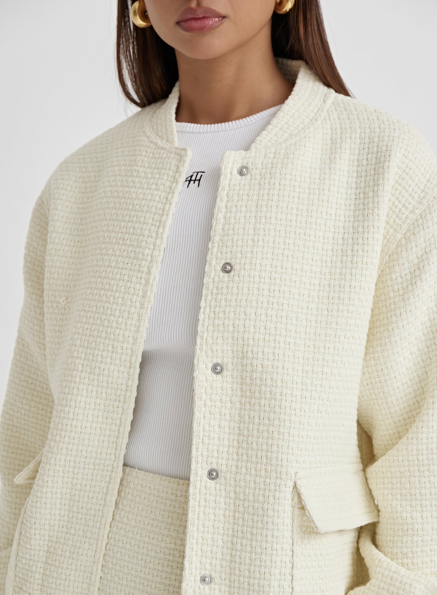 Cream Crochet Bomber Jacket- Saskia