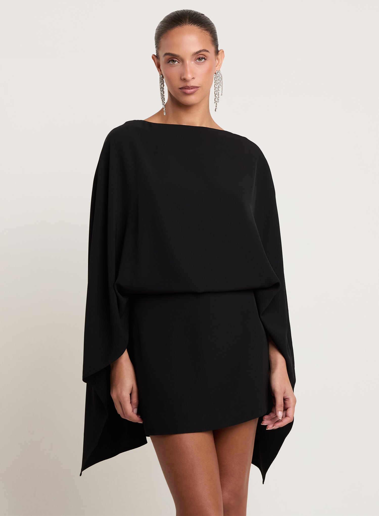 Black Cape Sleeve Mini Dress