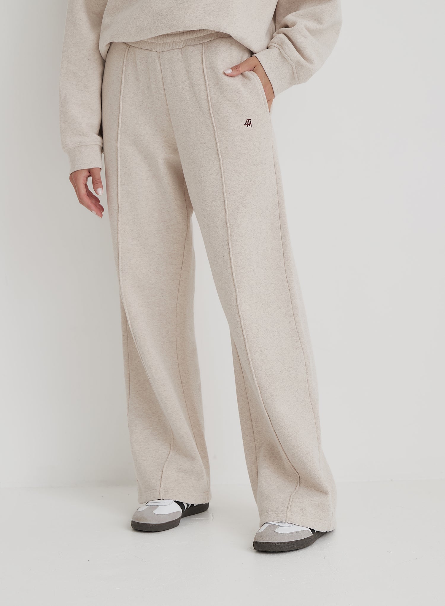 Oatmeal Wide Leg Stripe Jogger- Chester