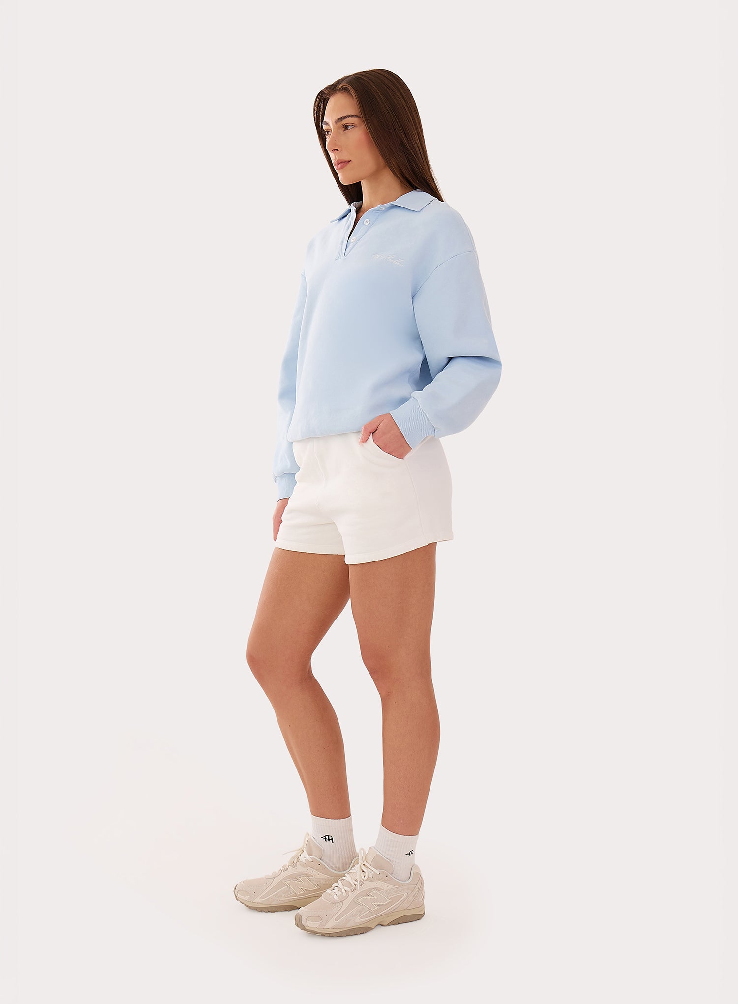 Light Blue Branded Oversized Polo Sweatshirt