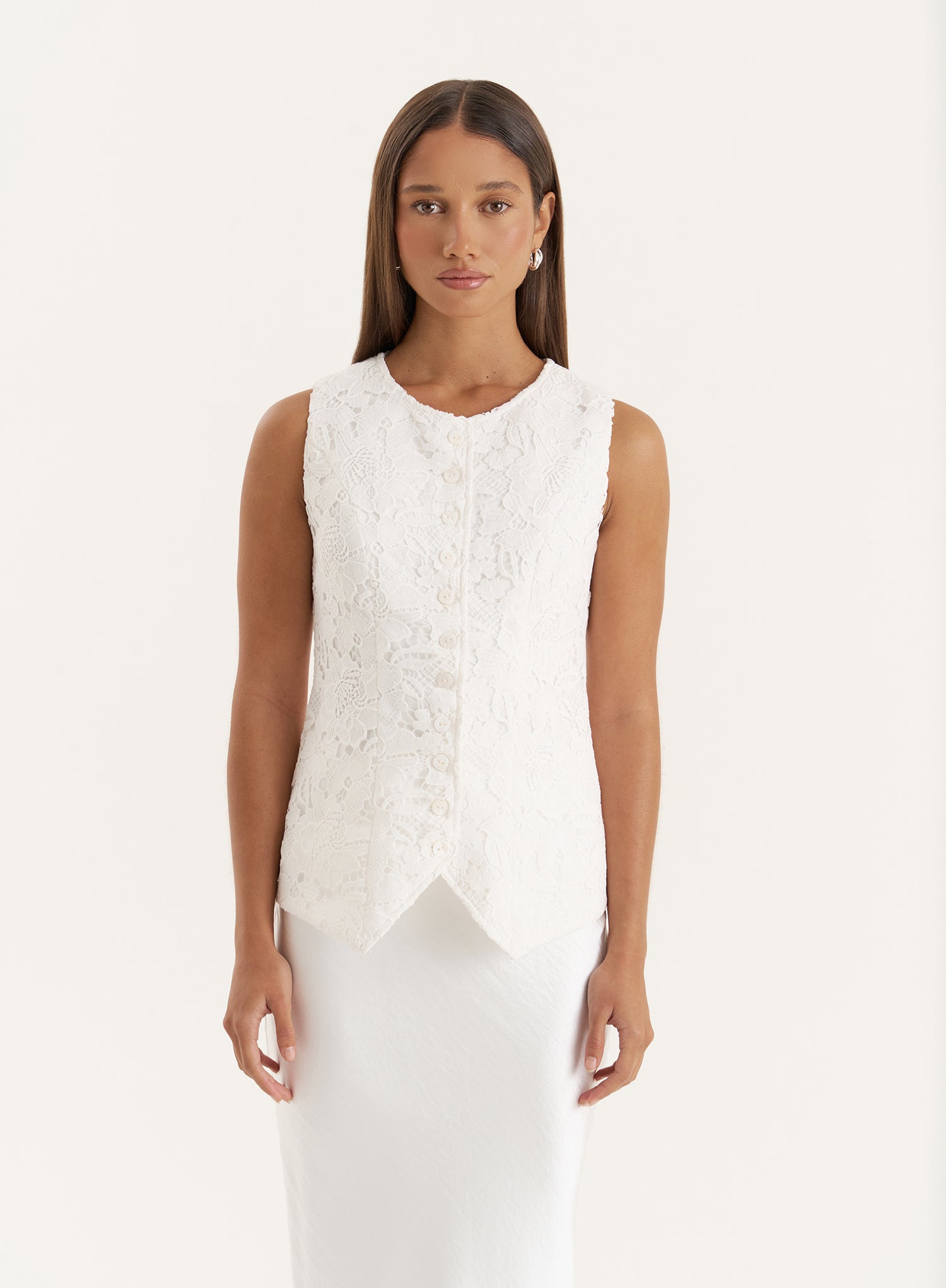 White Broderie Lace Waistcoat- Becki