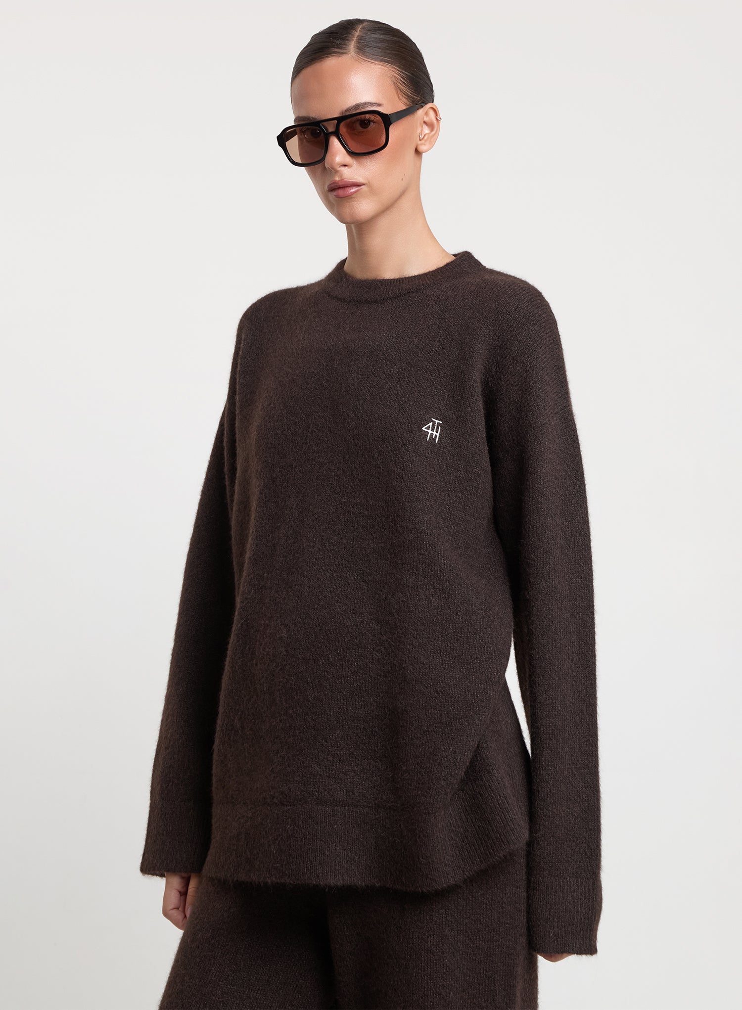 Chocolate Knitted Slogan Back Jumper