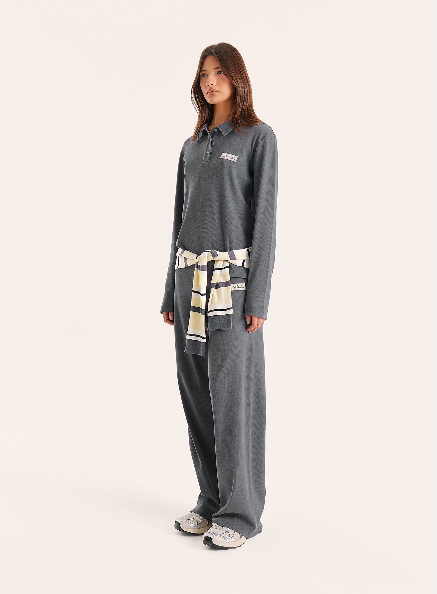 Dark Grey Fine Ribbed Jersey Long Sleeve Top