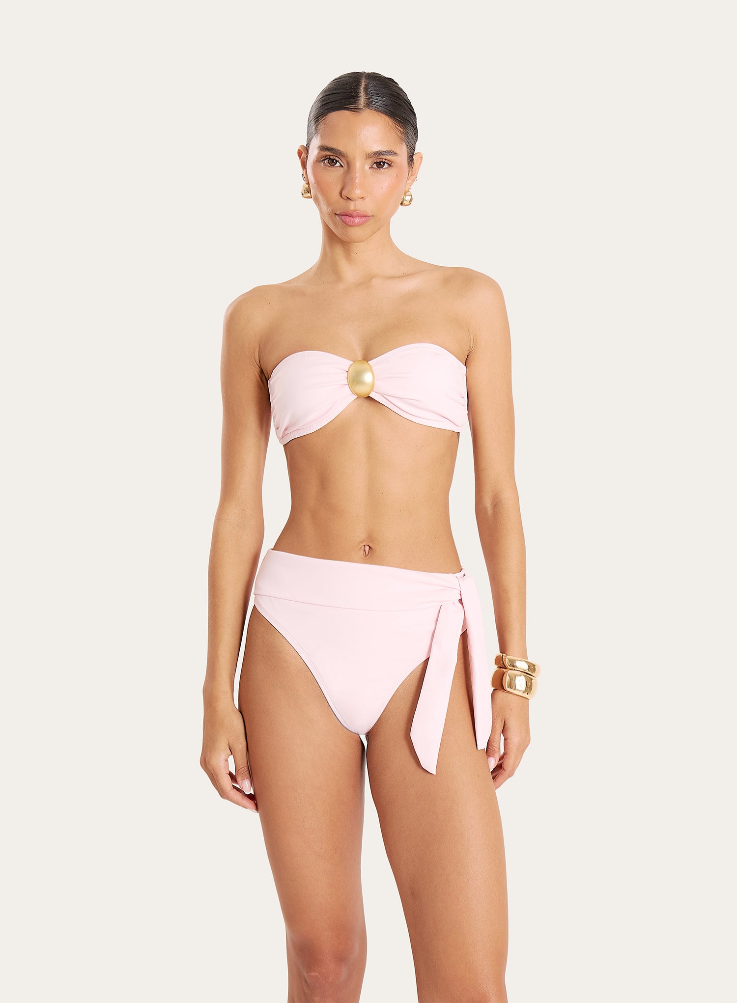 Pink Hardware Detail Bandeau Bikini Top