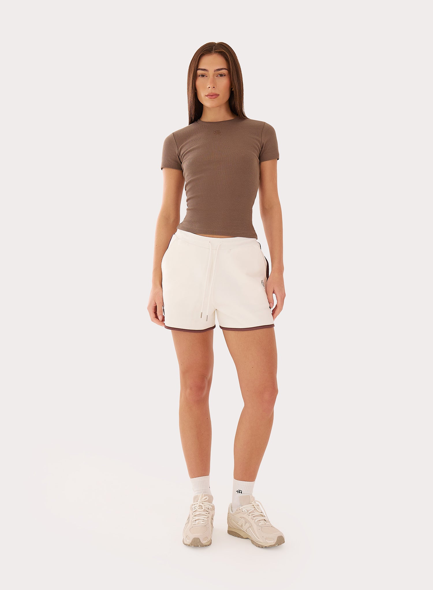 Brown Ribbed Branded Cotton Baby Tee