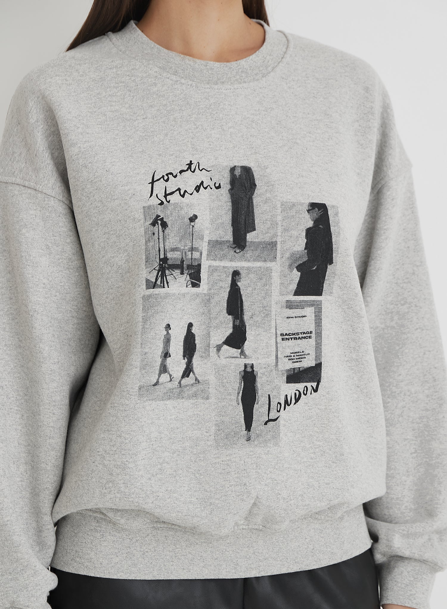 Grey Polaroid Catwalk Graphic Oversized Sweatshirt- Misha