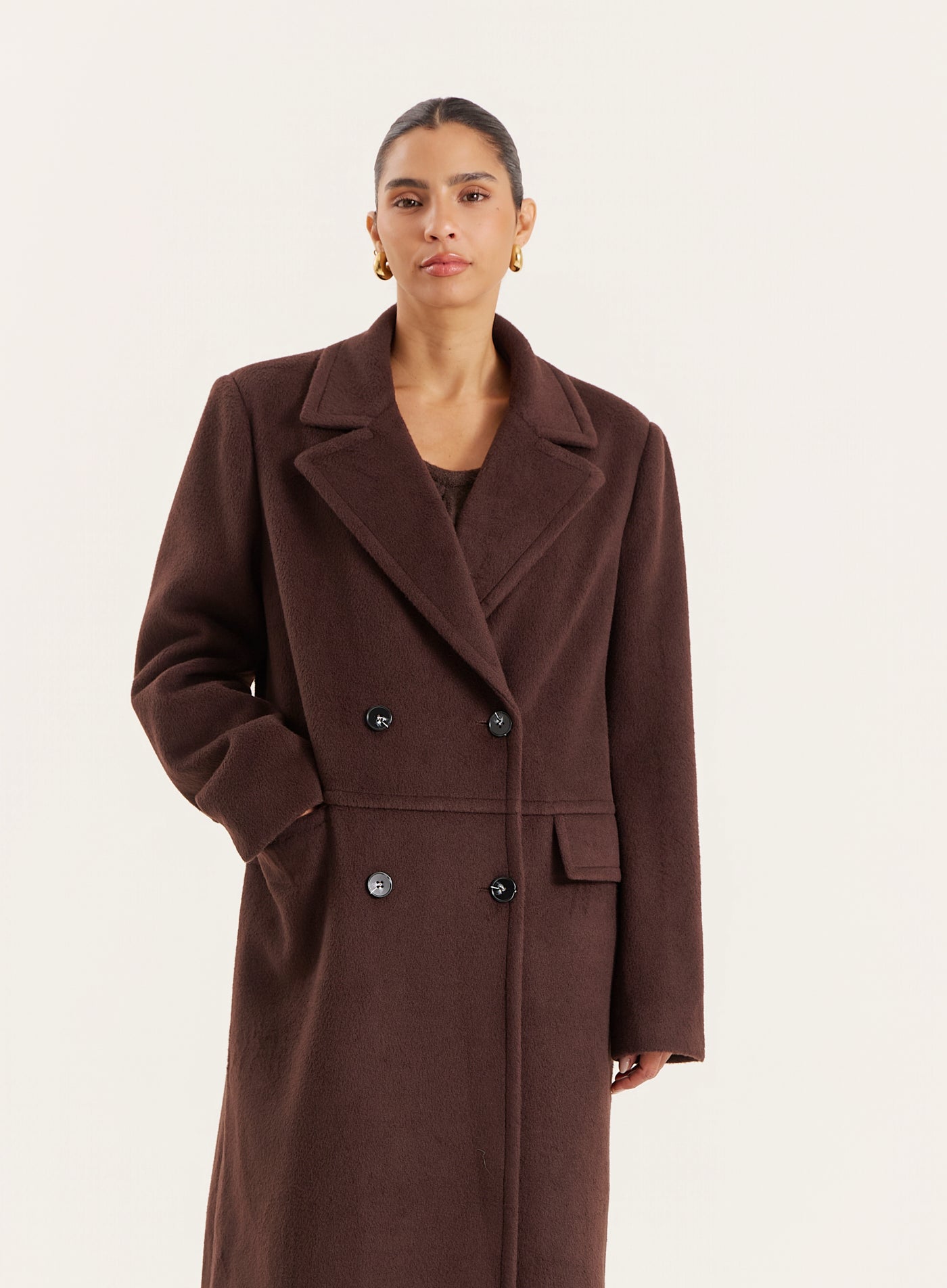 Chocolate Double-Breasted Longline Coat