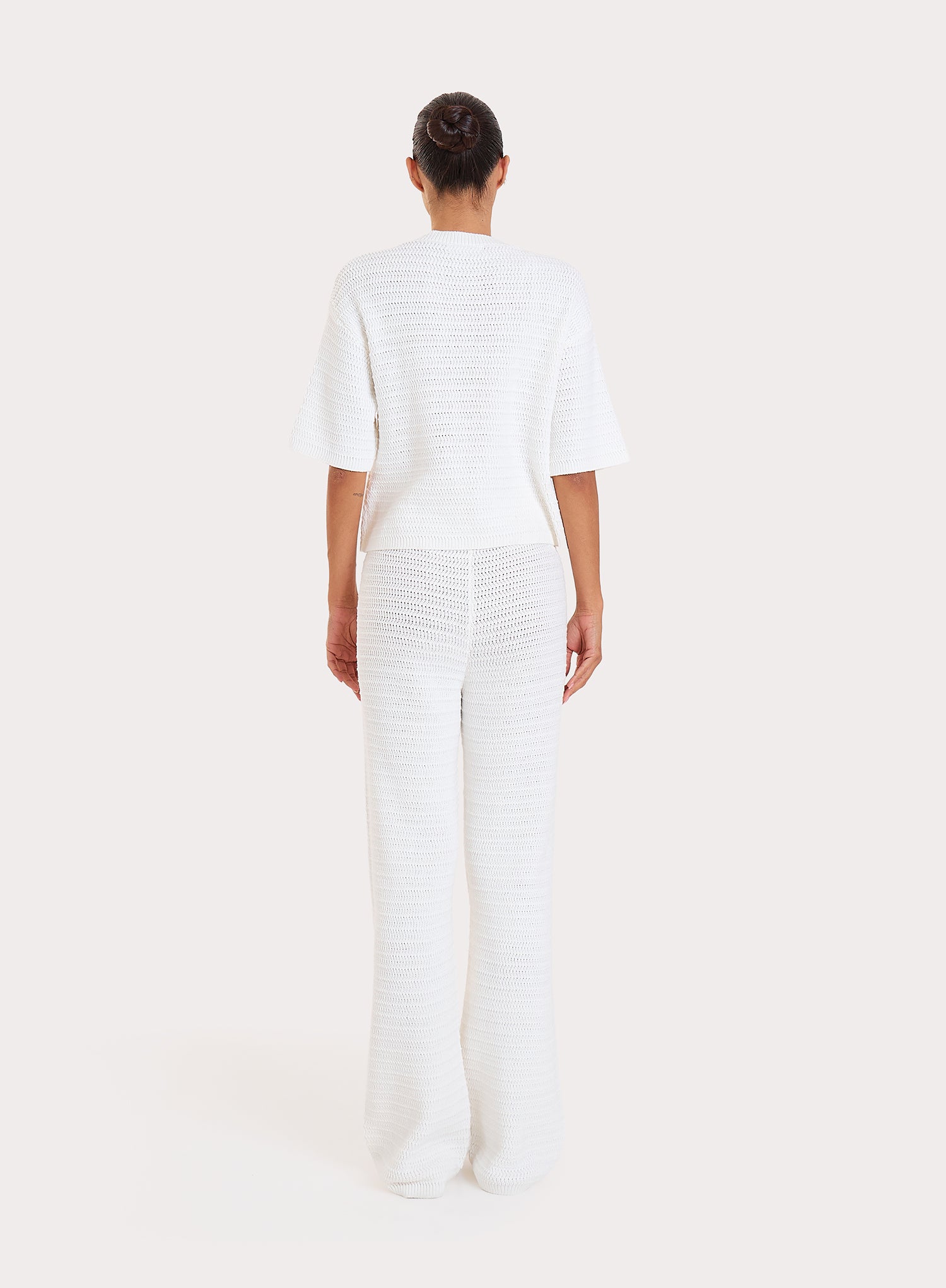 White Crochet Button Crop Shirt