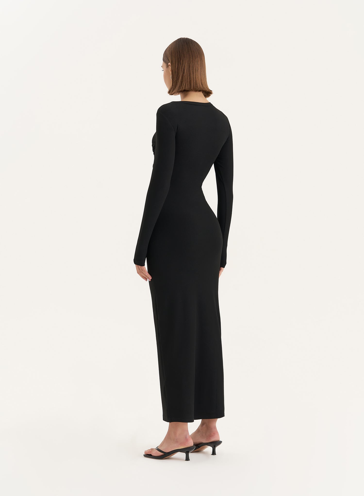 Black Bust Detail Long Sleeve Maxi Dress- Xavier