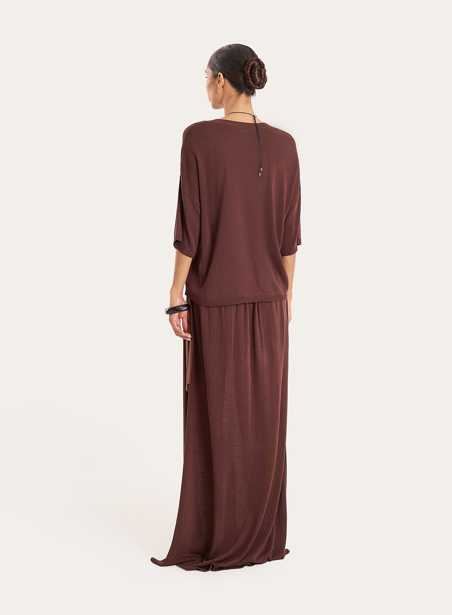 Brown Belt Detail Semi Sheer Thigh Split Maxi Skirt