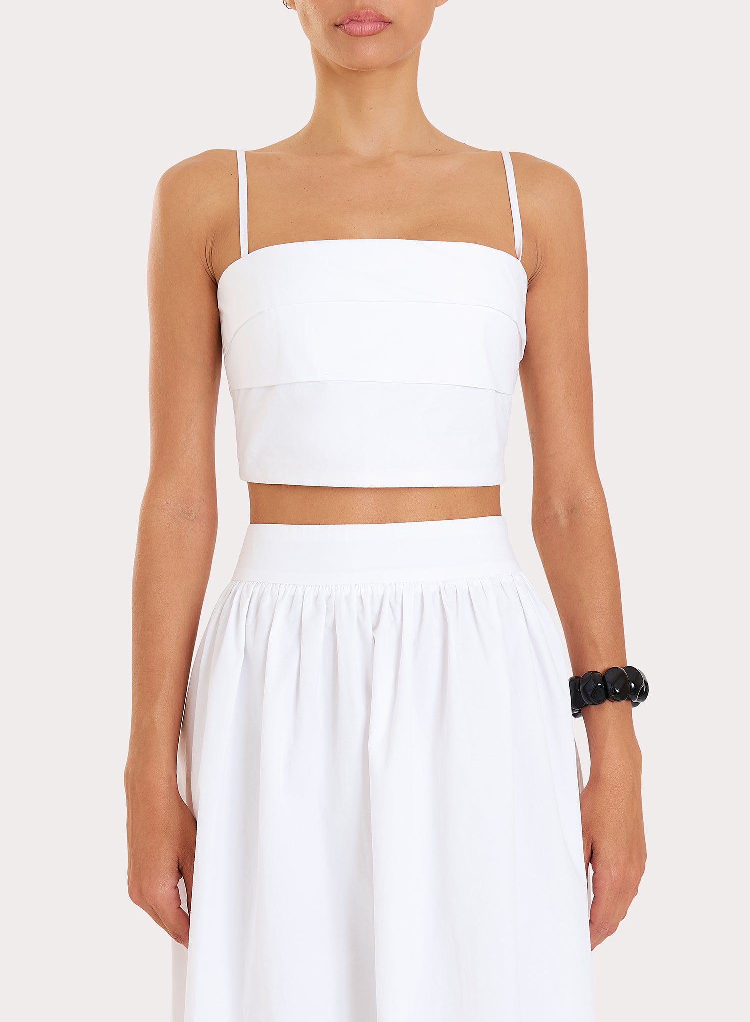 White Cotton Cami  Pleated Crop Top