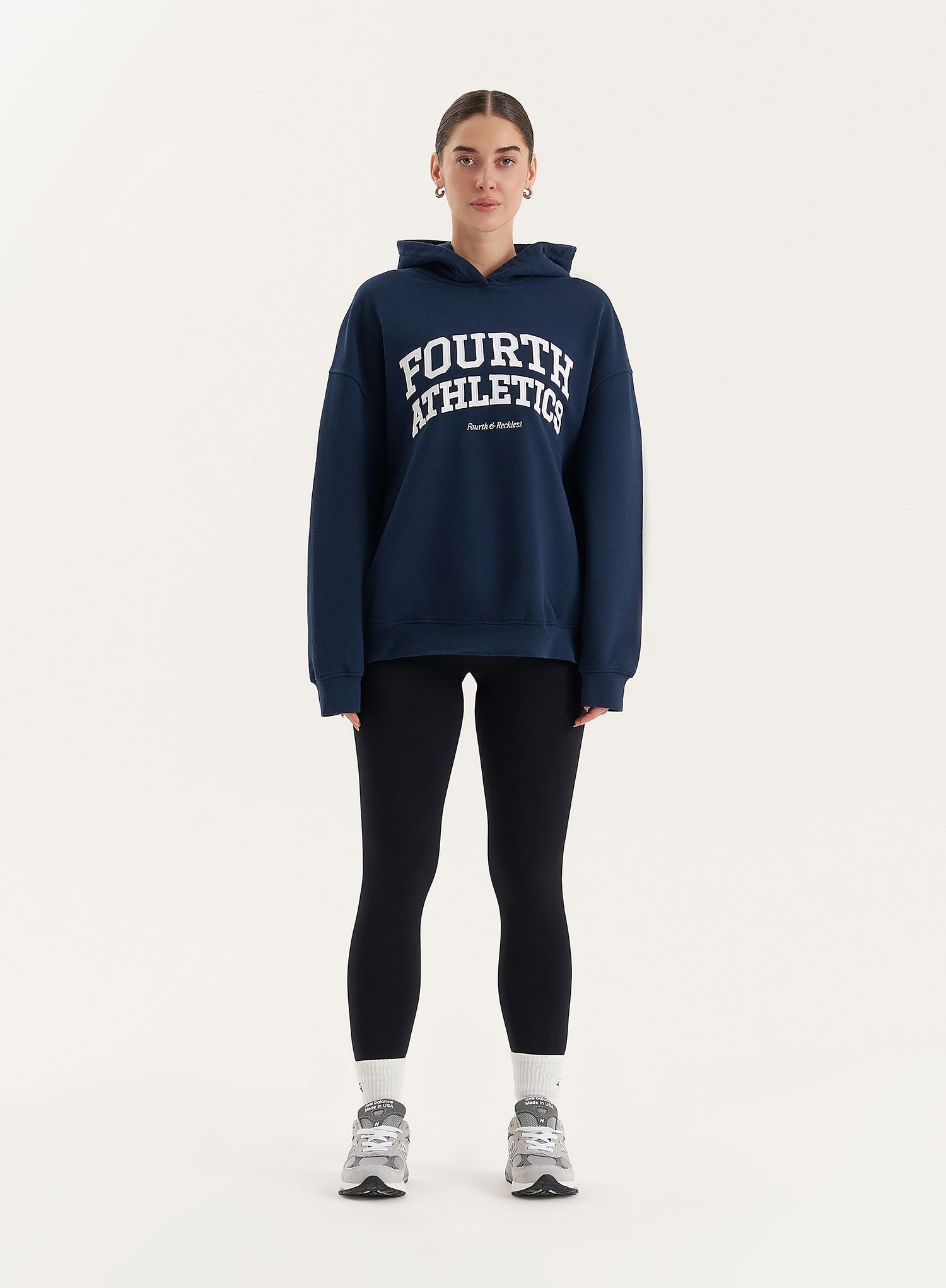 Navy Fourth Athletics Slogan Oversized Hoodie- Bobby