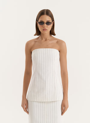 White Pinstripe Tailored Denim Corset- Dionne