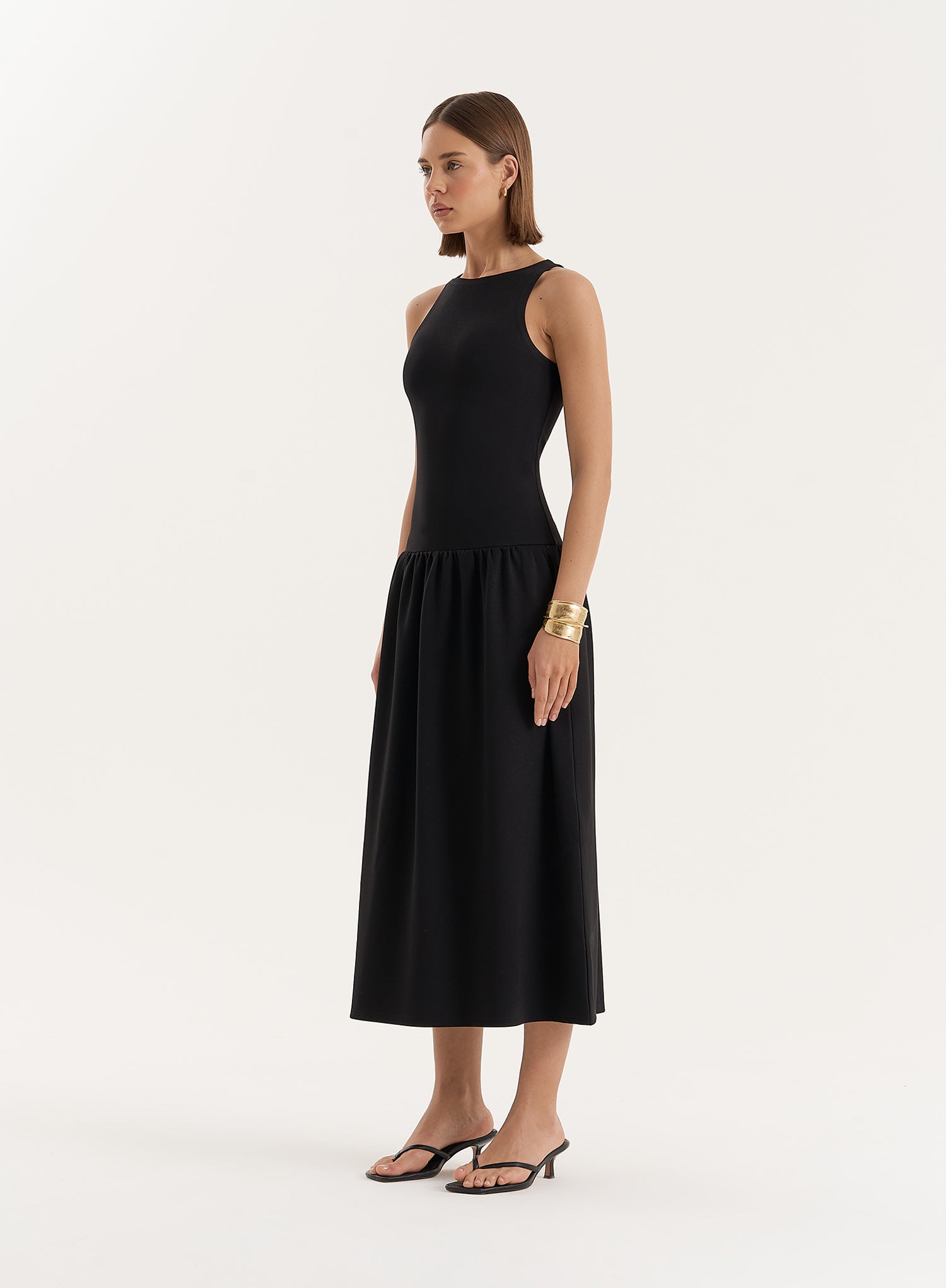 Black Jersey Drop Waist Dress- Shannon