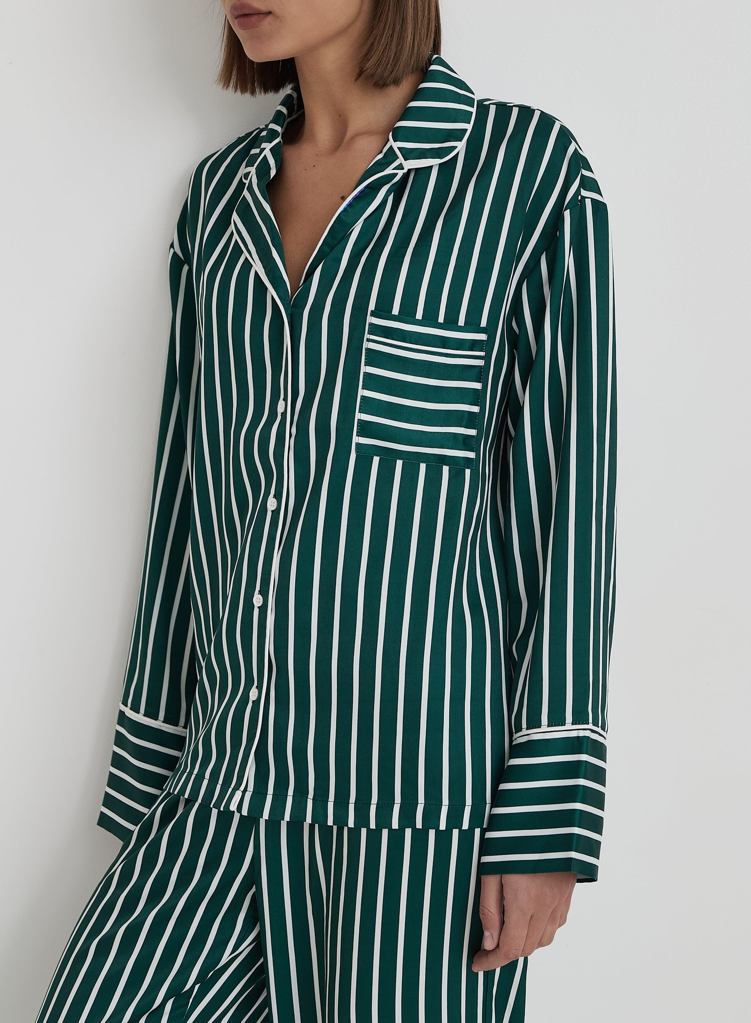 Green Striped Satin Pyjama Shirt- Noelle