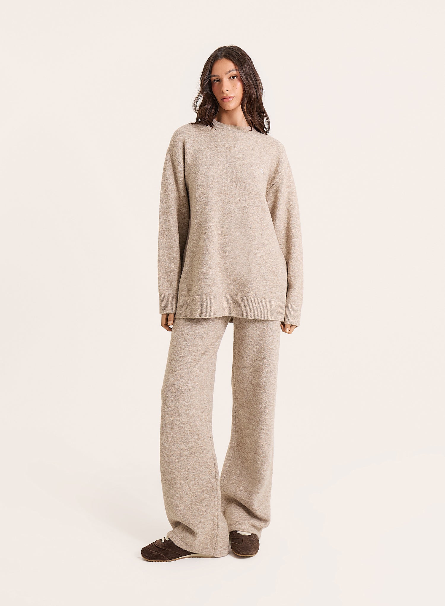 Oatmeal Knitted Slogan Back Jumper