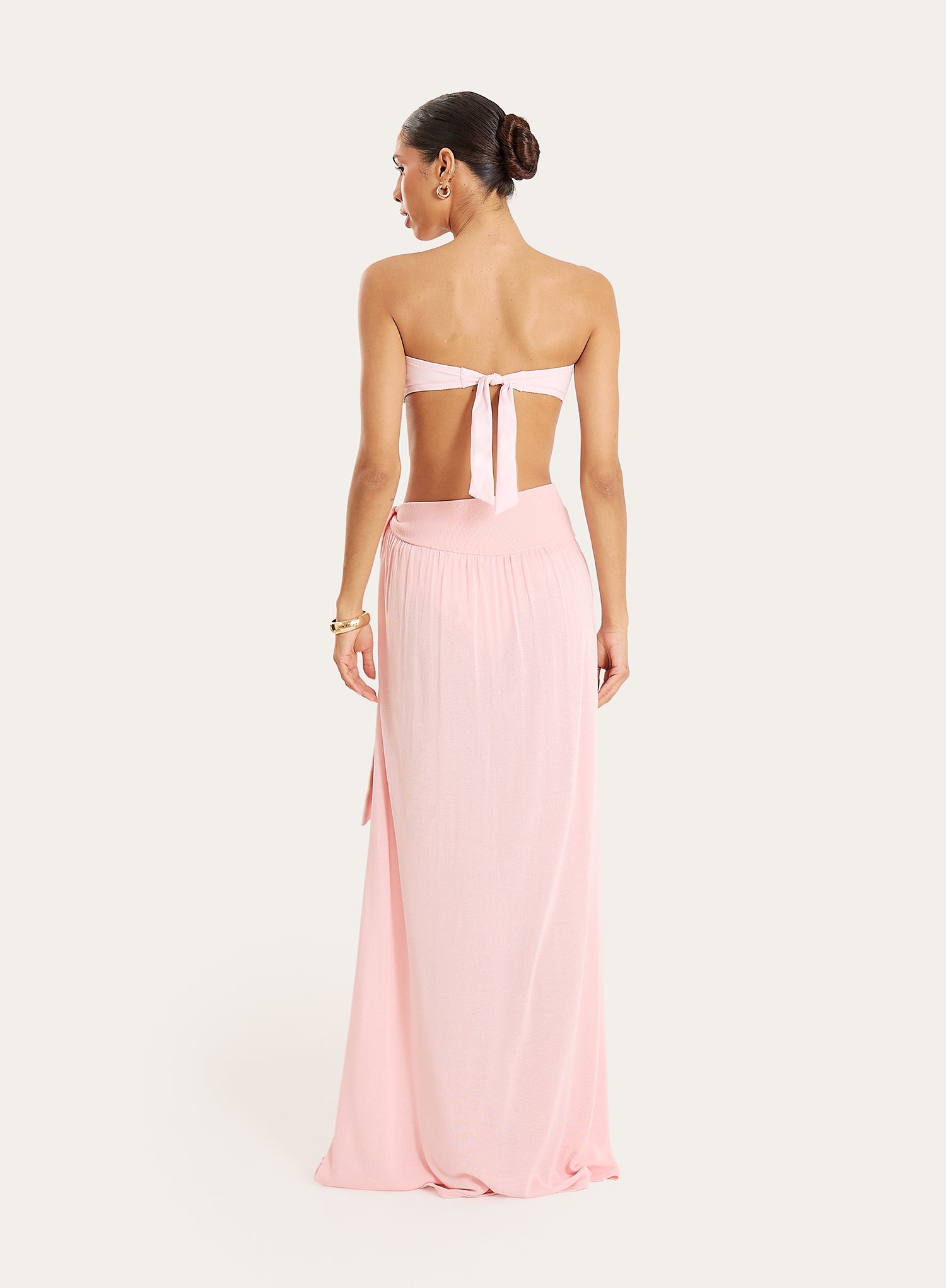 Pink Belt Detail Semi Sheer Thigh Split Maxi Skirt