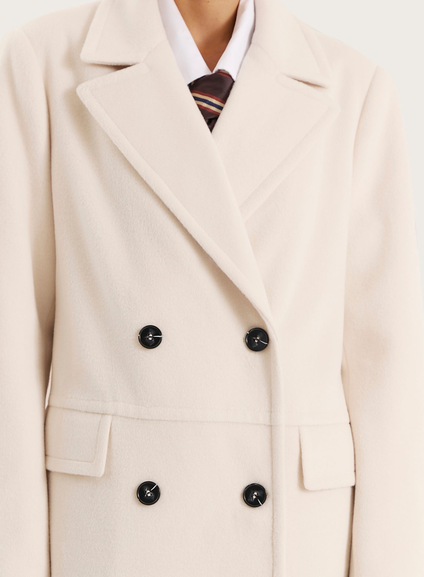 Cream Double-Breasted Longline Coat