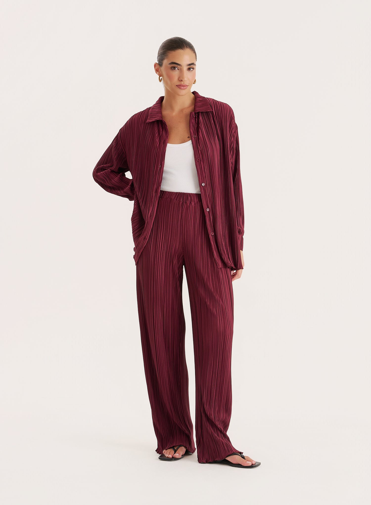 Burgundy Plisse Shirt
