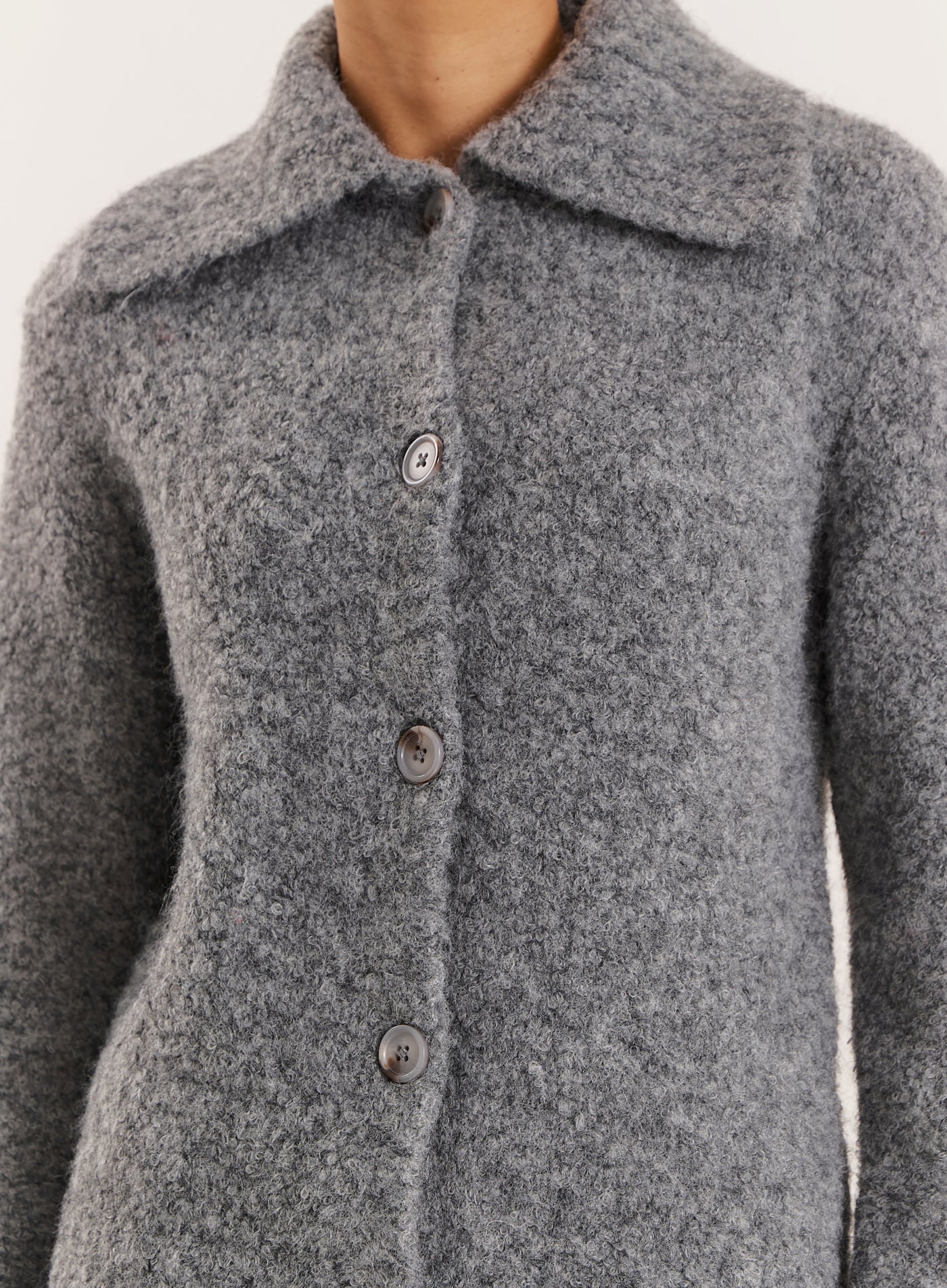 Dark Grey Knitted Collared Cardigan