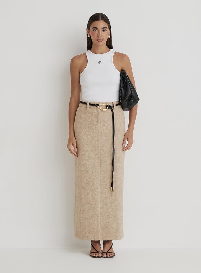 Beige Wool Maxi Skirt- Sammy