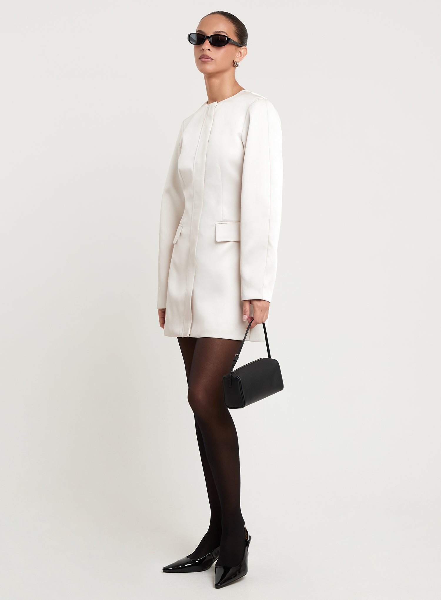 Cream Satin Cocoon Sleeve Structured Mini Dress