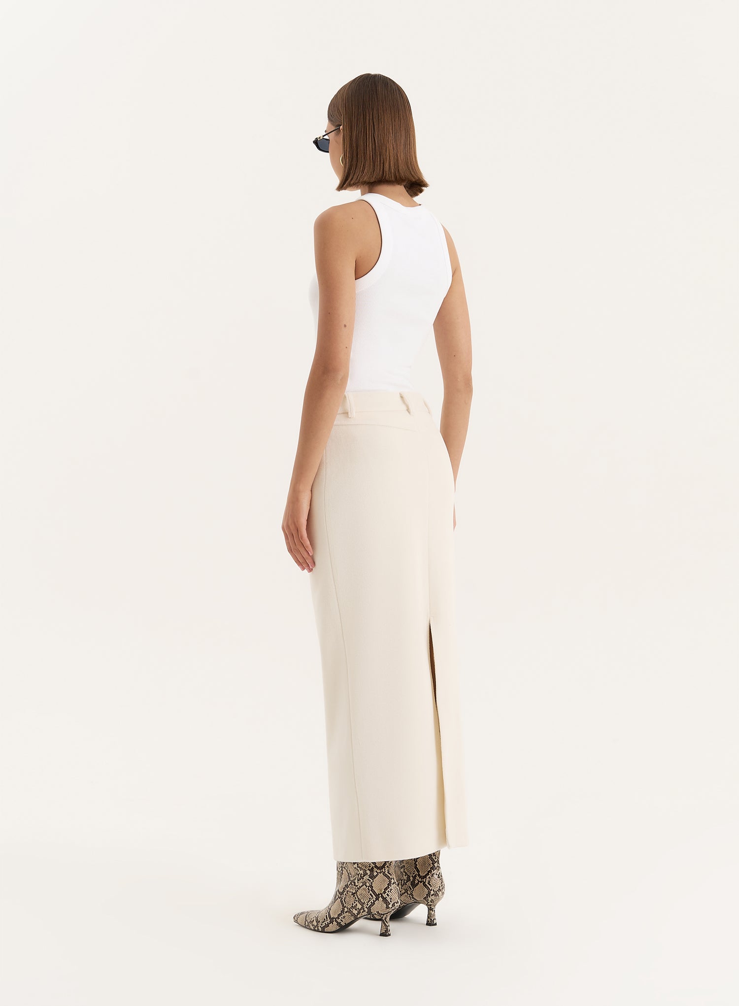 Cream Wool Blend Column Maxi Skirt- Shelly